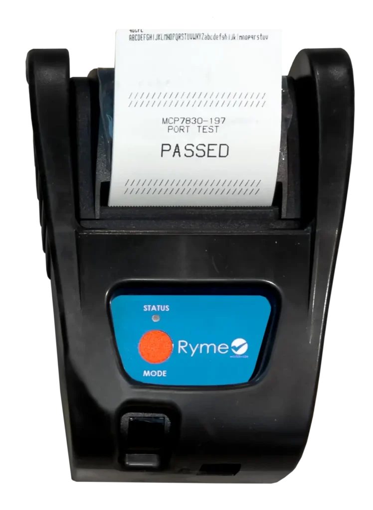 Product image of the printer for the Ryme Worldwide BrakeCheck Decelerometer showing a printout with 'passed' on it. 