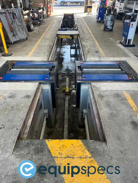 A South Island truck workshop testing lane with a Ryme Worldwide FRU-4 truck brake tester installed by EquipSpecs.