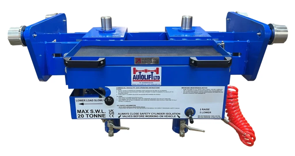 Autolift 20 tonne twin ram pit jack with adjustable frame for heavy vehicle workshops and inspection pits