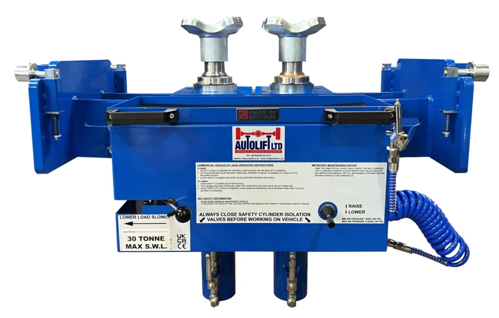 Autolift 30 tonne twin ram pit jack for heavy vehicle workshops, air operated commercial pit jack for truck servicing and inspection pits