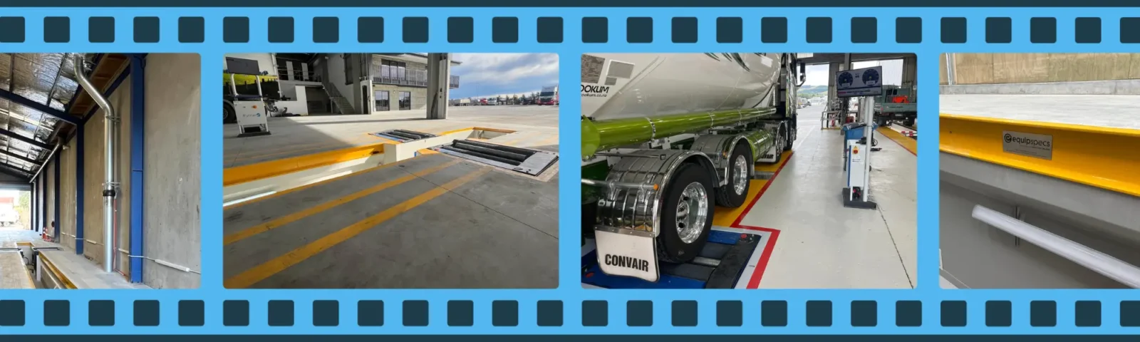 Heavy vehicle workshop design featuring inspection pit ventilation, roller brake tester, workshop pit, and LED pit lighting in a modern commercial vehicle workshop.