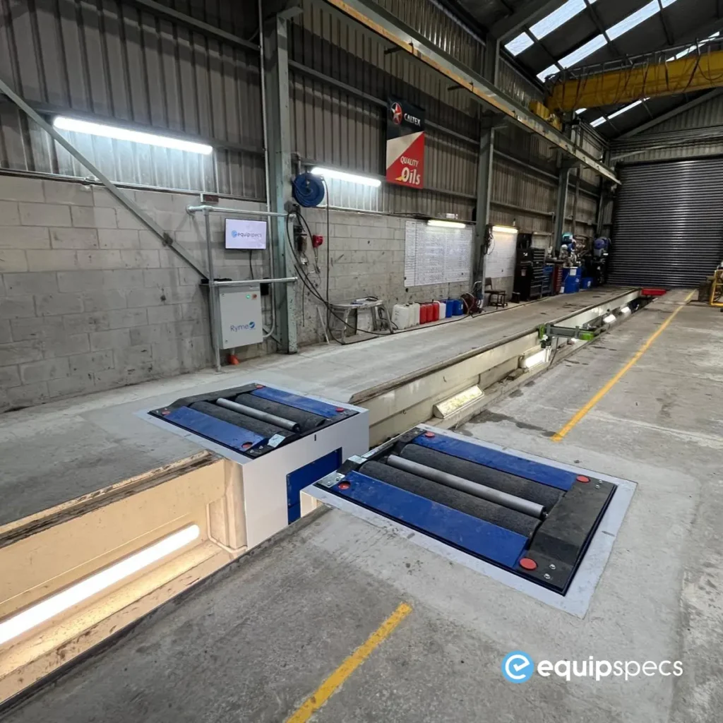 Completed Ryme FRU 4 roller brake tester installation in a heavy vehicle workshop inspection pit in New Zealand