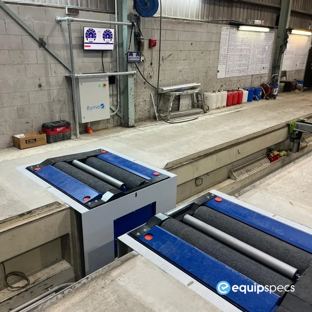 Ryme FRU 4 roller brake tester retrofitted into an existing heavy vehicle workshop inspection pit